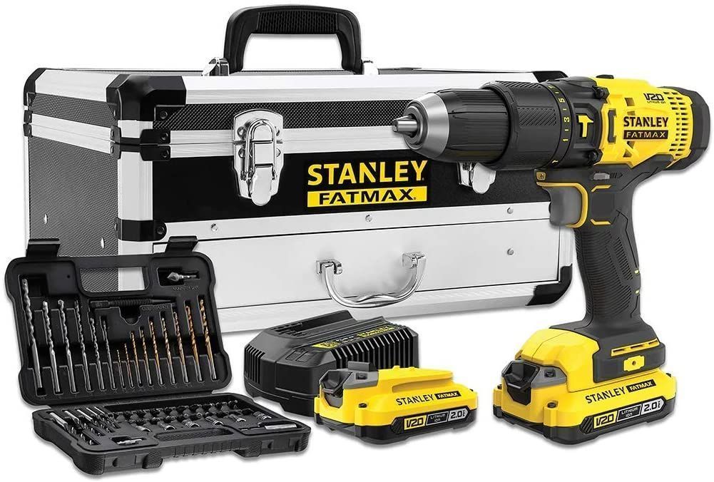 TALADRO PERCUTOR 18V STANLEY + 2 BATERIAS + 50 ACCESORIOS