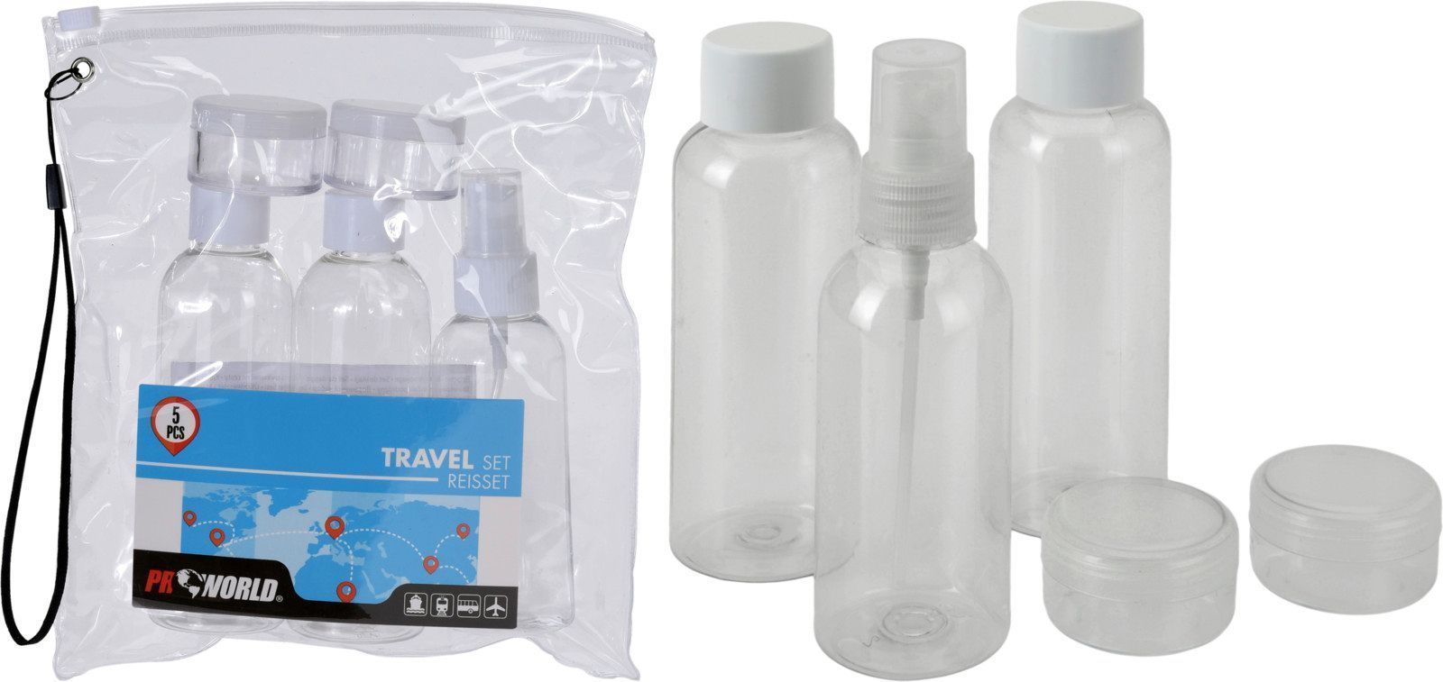 BOTELLAS DE VIAJE PLASTICO KOOP SET 5 PIEZAS.