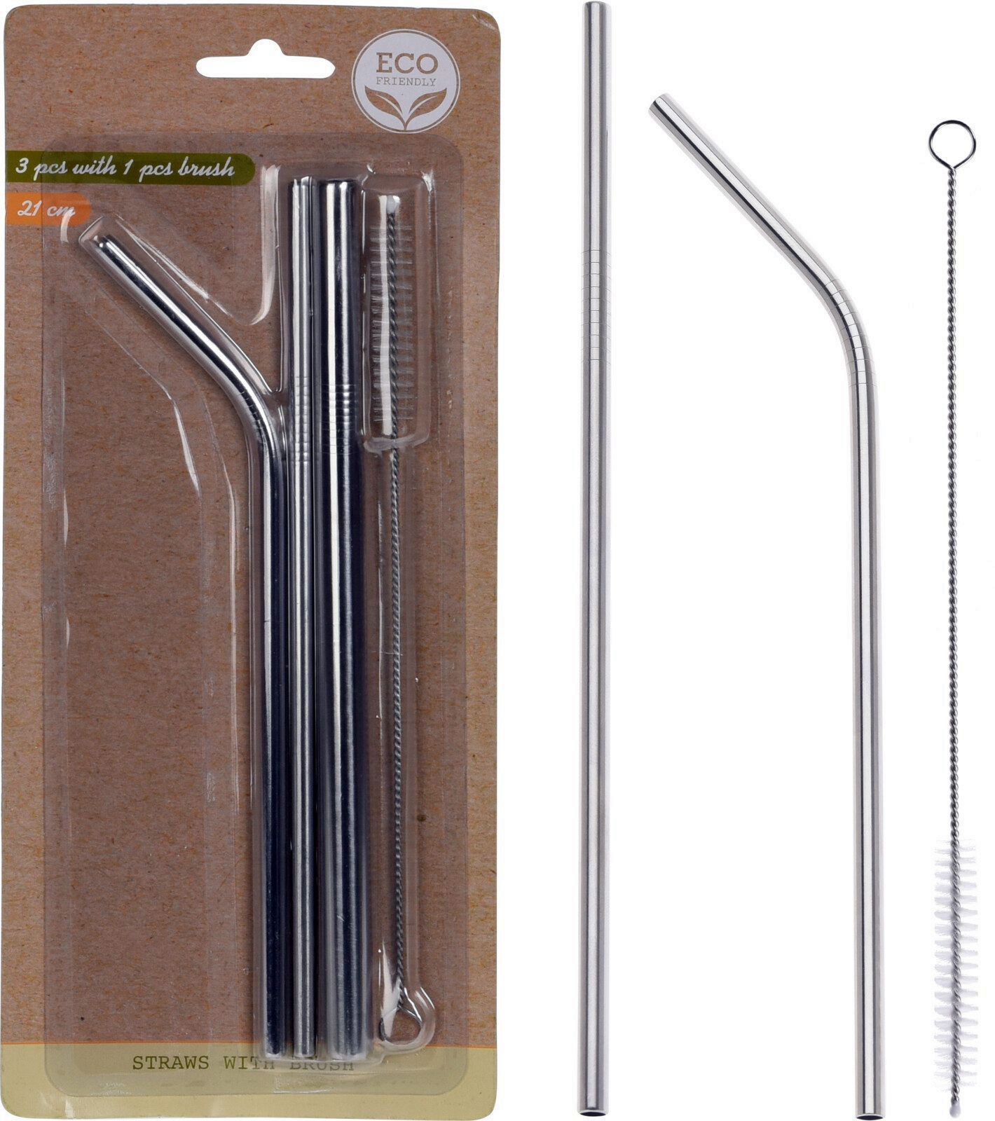PAJITA INOXIDABLE CON CEPILLO ECOFRIENDLY B/4UD.