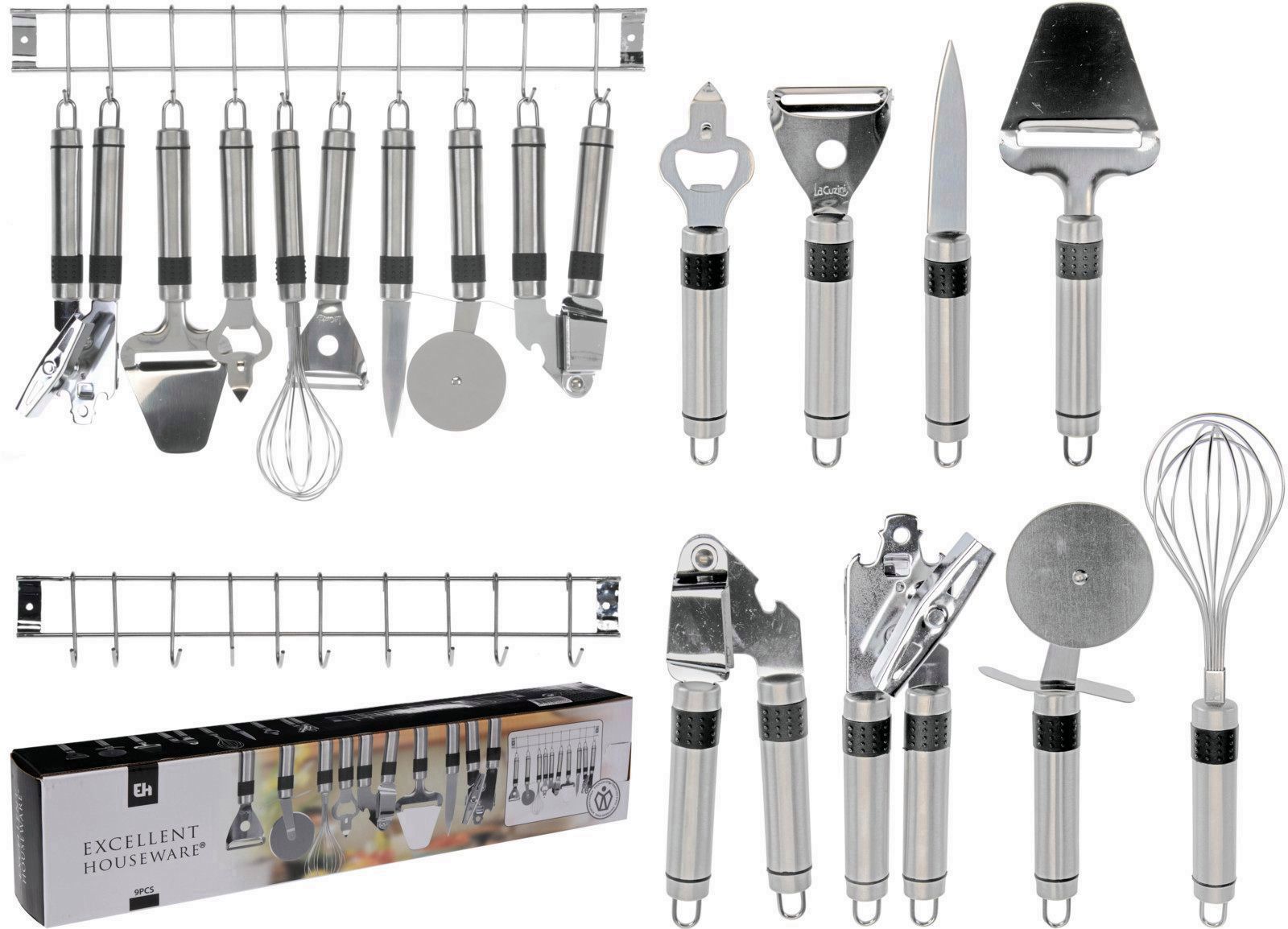 UTILES DE COCINA ACERO INOXIDABLE EXCELLENTH 32CMS. 9PZAS.