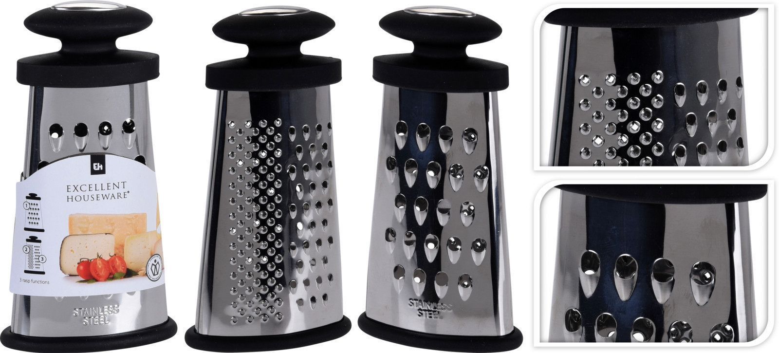 RALLADOR 3 USOS ACERO INOXIDABLE EH MANGO SILICONA
