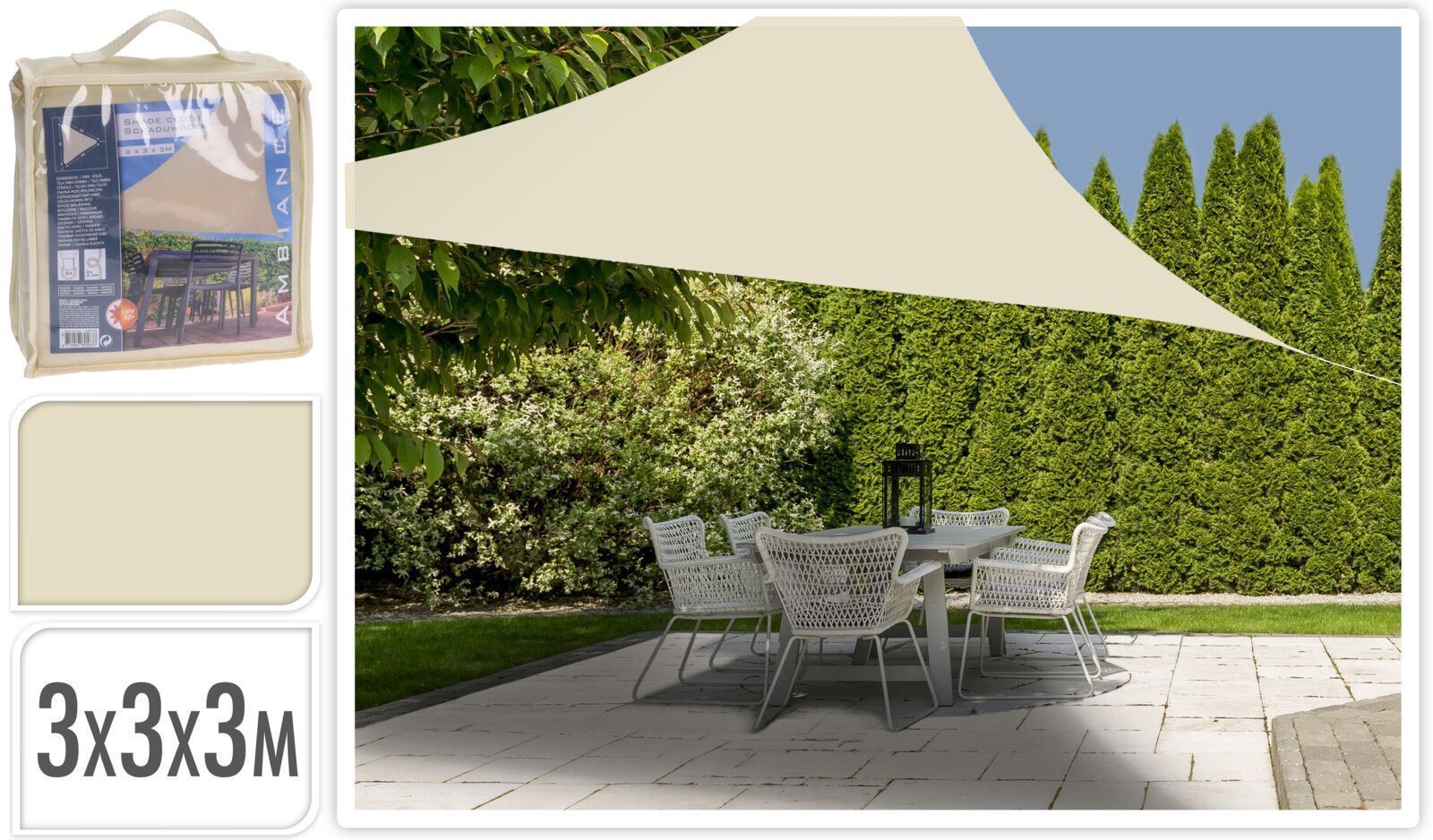 TELA SOMBRA TRIANGULAR AMBIANCE 3X3X3MTS. BEIG