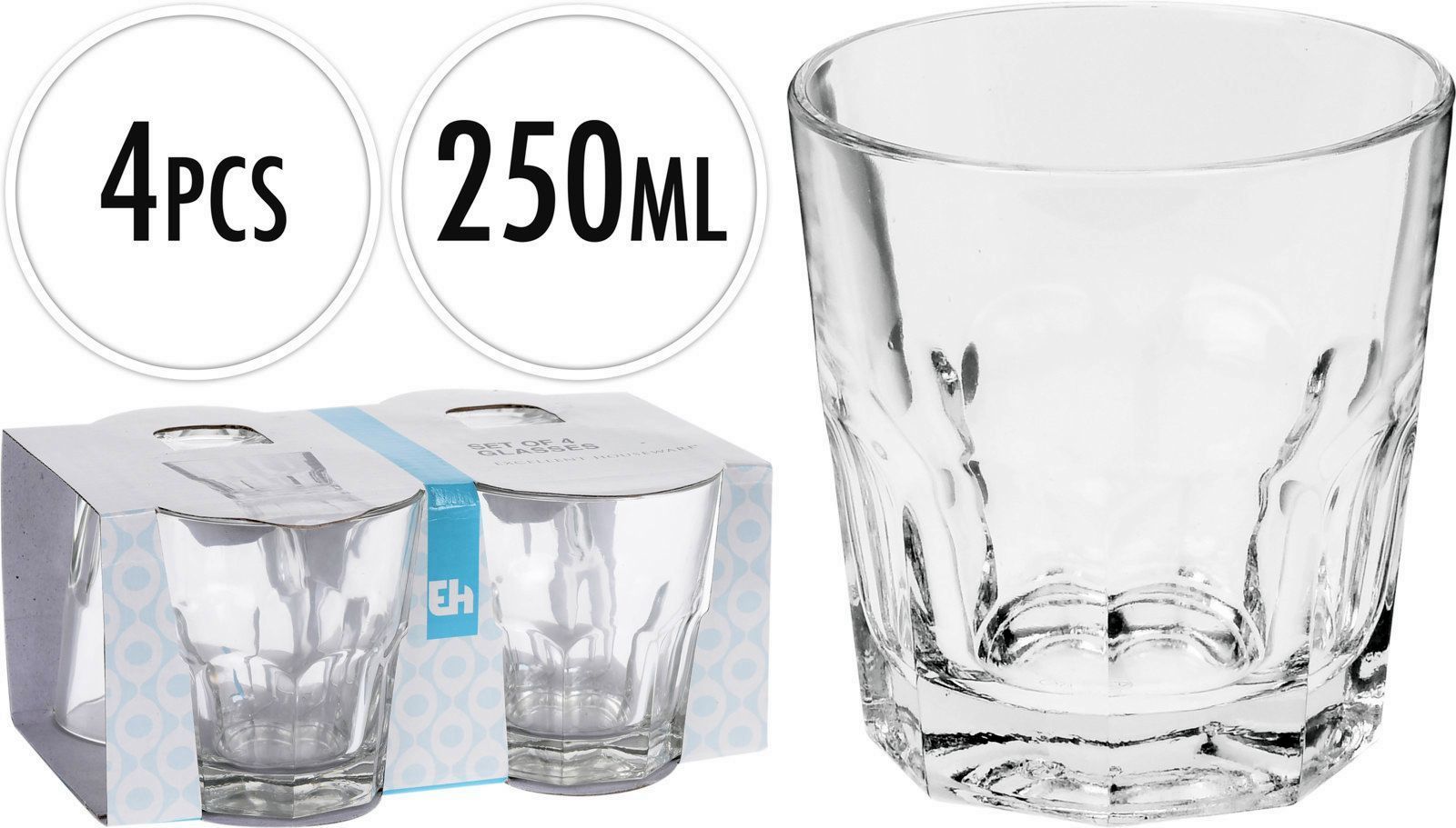 VASOS DE CRISTAL EXCELLENTH 250ML. 4 UDS.
