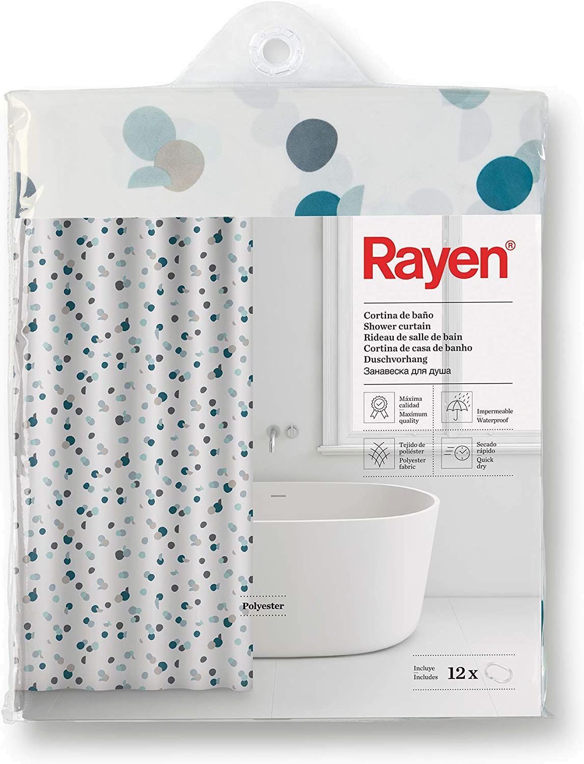 CORTINA BAÑO RAYEN POLIESTER BLANCA ESTAMPADA