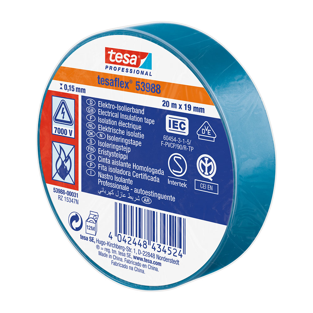 CINTA AISLANTE TESA AZUL 19X20 (10U)