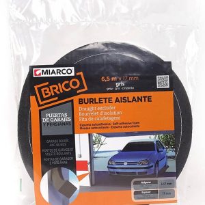 BURLETE ADHESIVO MIARCO ESPUMA GARAJE GRIS 17X17MMX6'5M