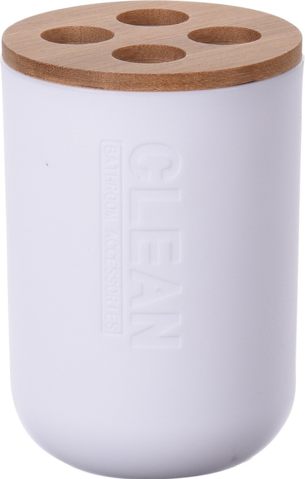 VASO PORTACEPILLO BLANCO/BAMBU KOOP