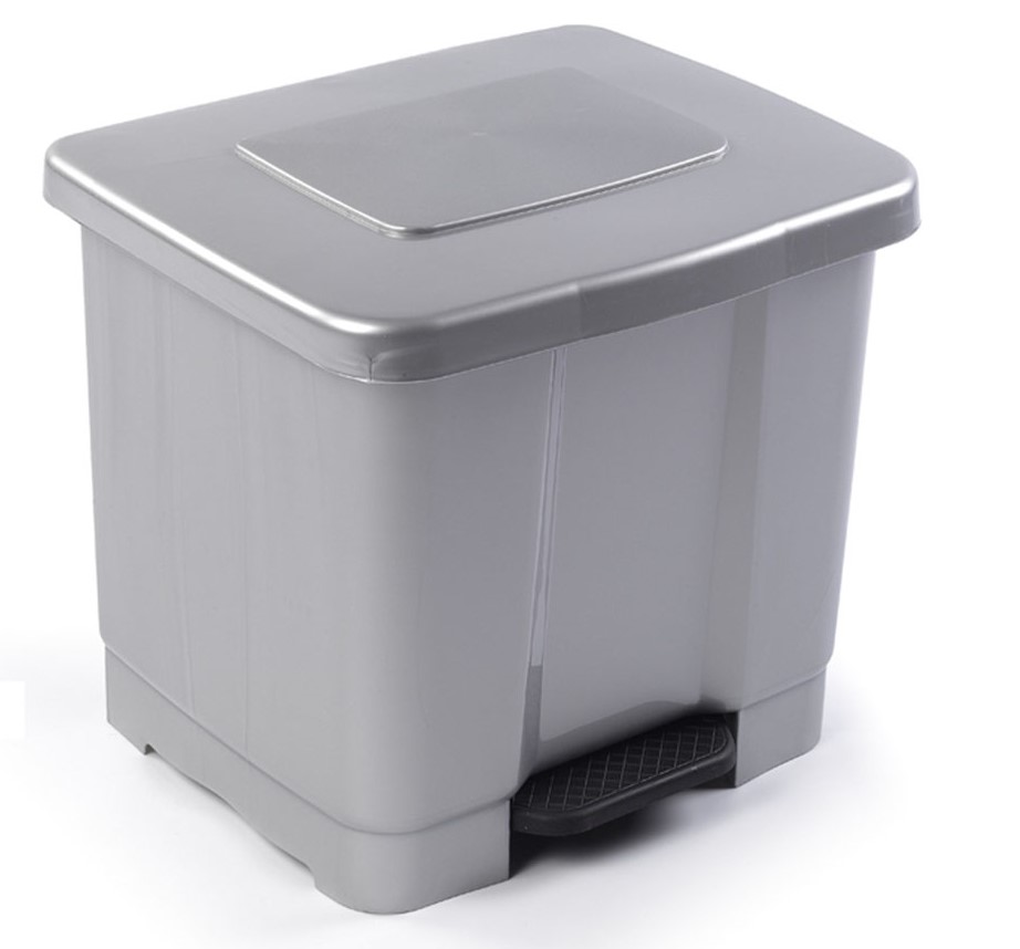 CUBO PLASTICO RECICLAJE PLASTICFORTE C/PEDAL PLATA 35 LTS.