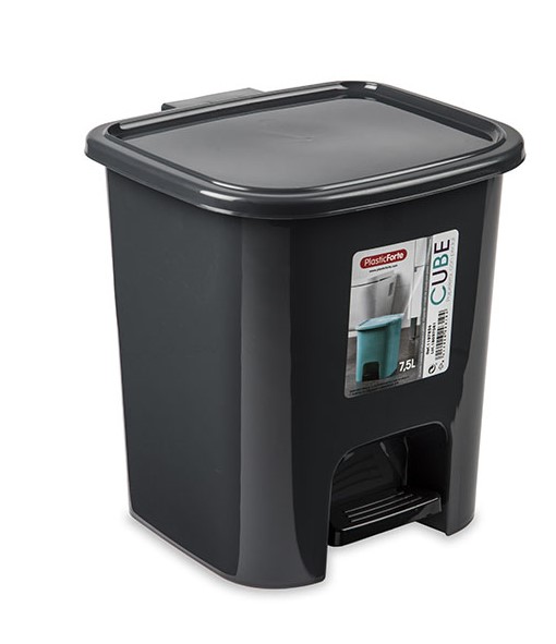 PAPELERA PLASTICFORTE C/TAPA Y PEDAL NEGRA 7'5LTS.