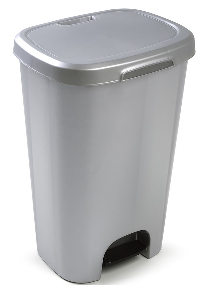 CUBO BASURA PLASTICO PLASTICFORTE C/PEDAL PLATA 50 LTS.