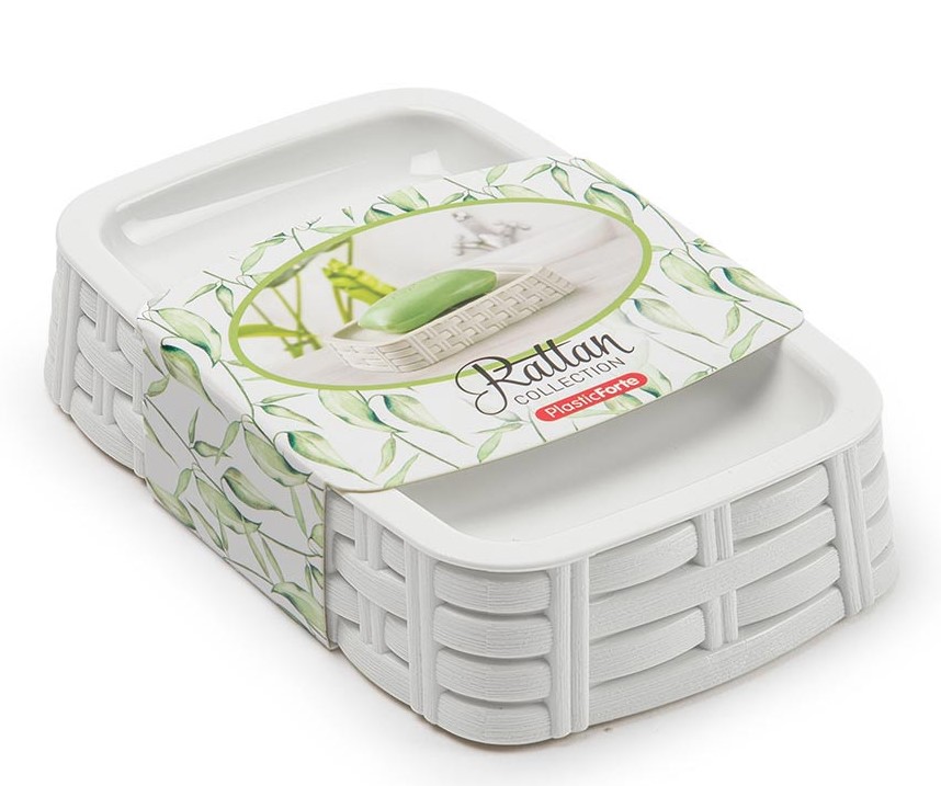 JABONERA BAÑO PLASTICFORTE RATTAN BLANCO
