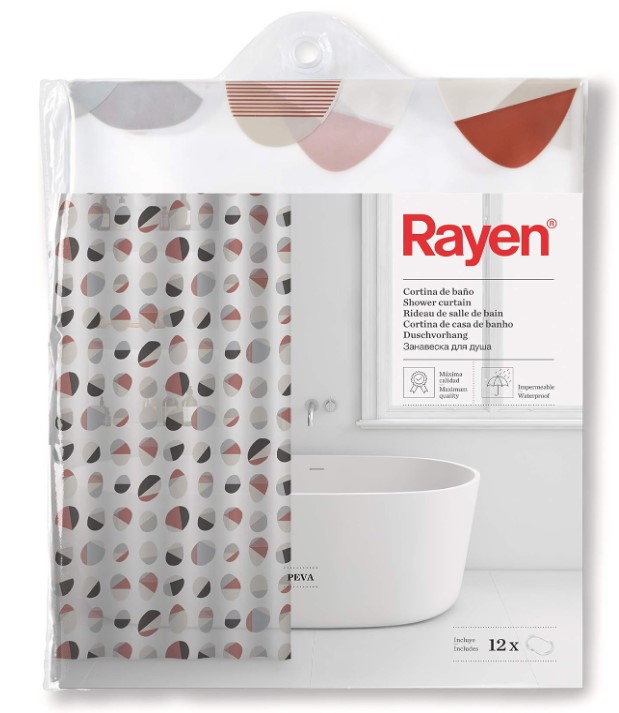 CORTINA BAÑO RAYEN PLASTICO BLANCA ESTAMPADA 2350.17