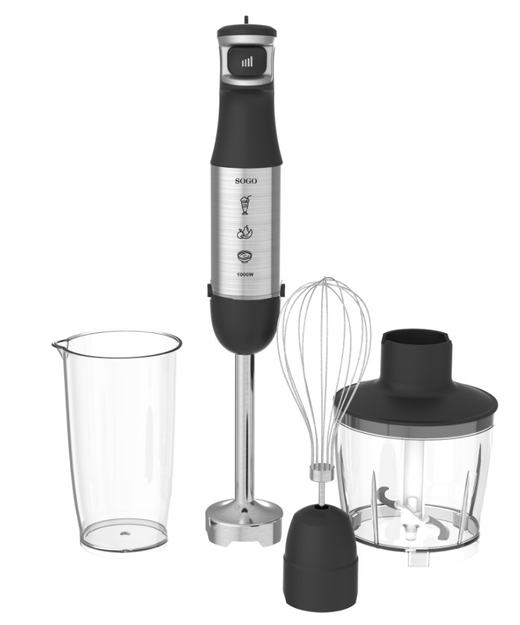 BATIDORA DE MANO SOGO + 3 ACC. 1000 W. INOX