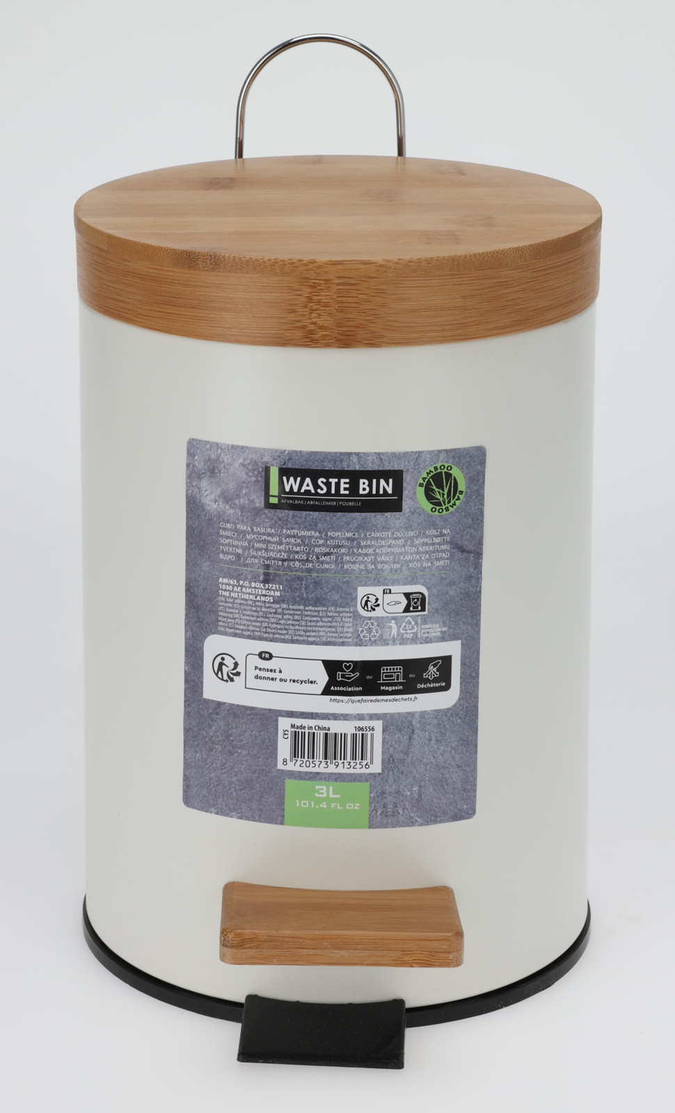 CUBO BASURA KOOP PLASTICO/BAMBU CON PEDAL 3'0 LTS.