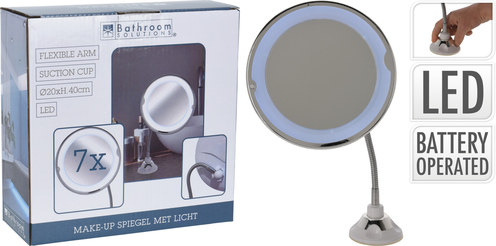 ESPEJO MAQUILLAJE BATHROOM LUZ LED 20X40CMS.