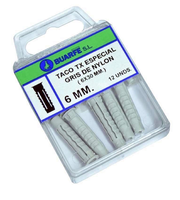 TACO GRIS 10MM. TX NYLON BLISTER 4 UND. BUARFE