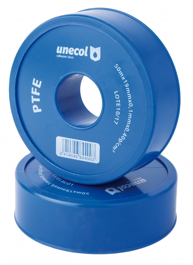 CINTA TEFLON UNECOL 19X0'1MM. ROLLO 50MTS.