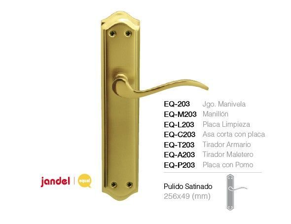 MANIVELA EQ203 LATON BRILLO C/BOCALLAVE 70MM JANDEL (JUEGO)